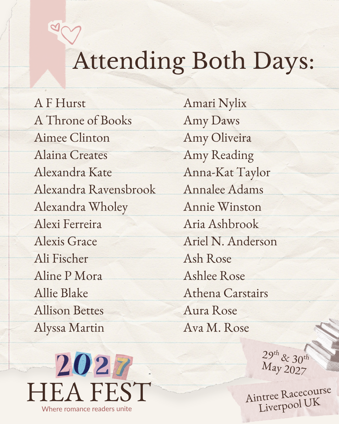 HEA FEST 2027: A Weekend of Romance Books, Authors & Fun in Liverpool (18+ Event)