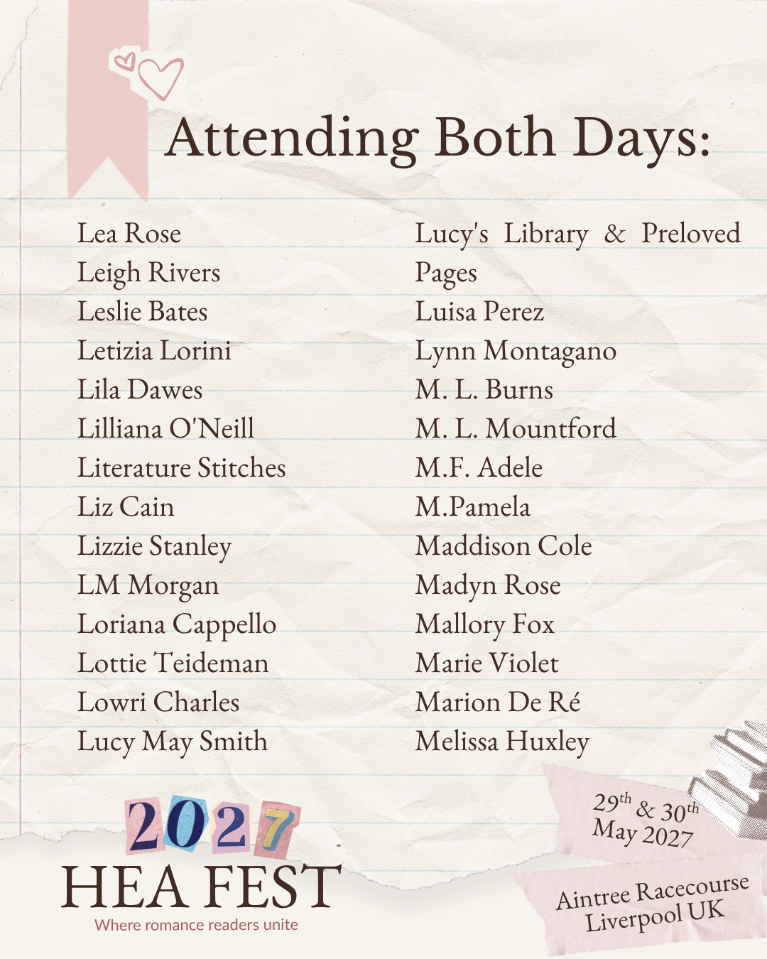 HEA FEST 2027: A Weekend of Romance Books, Authors & Fun in Liverpool (18+ Event)