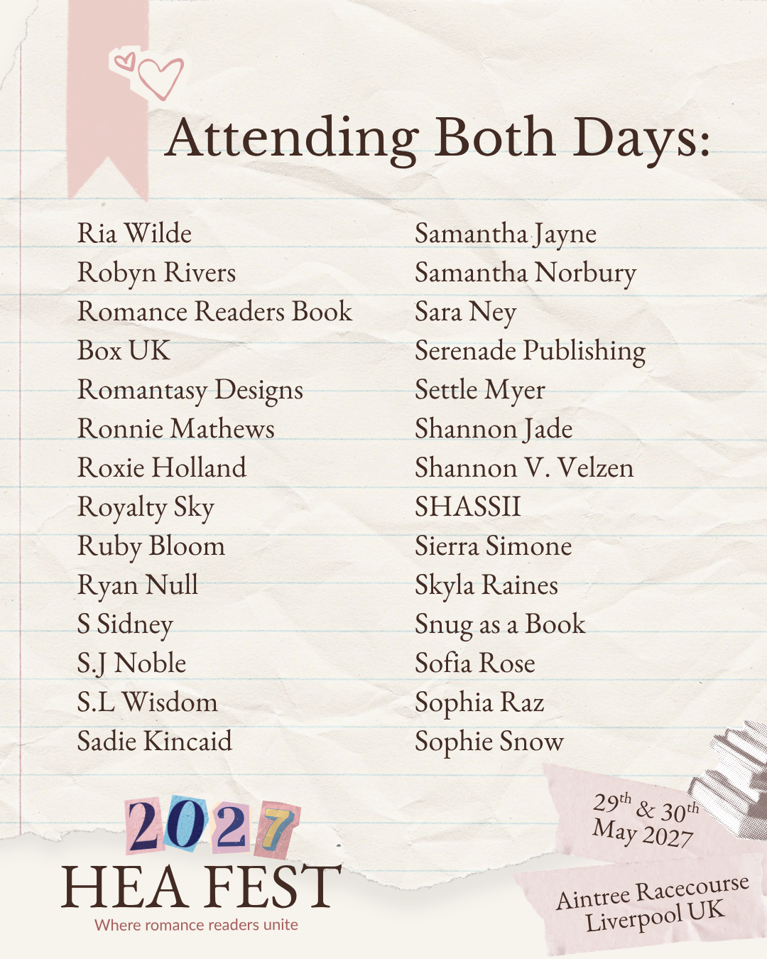 HEA FEST 2027: A Weekend of Romance Books, Authors & Fun in Liverpool (18+ Event)