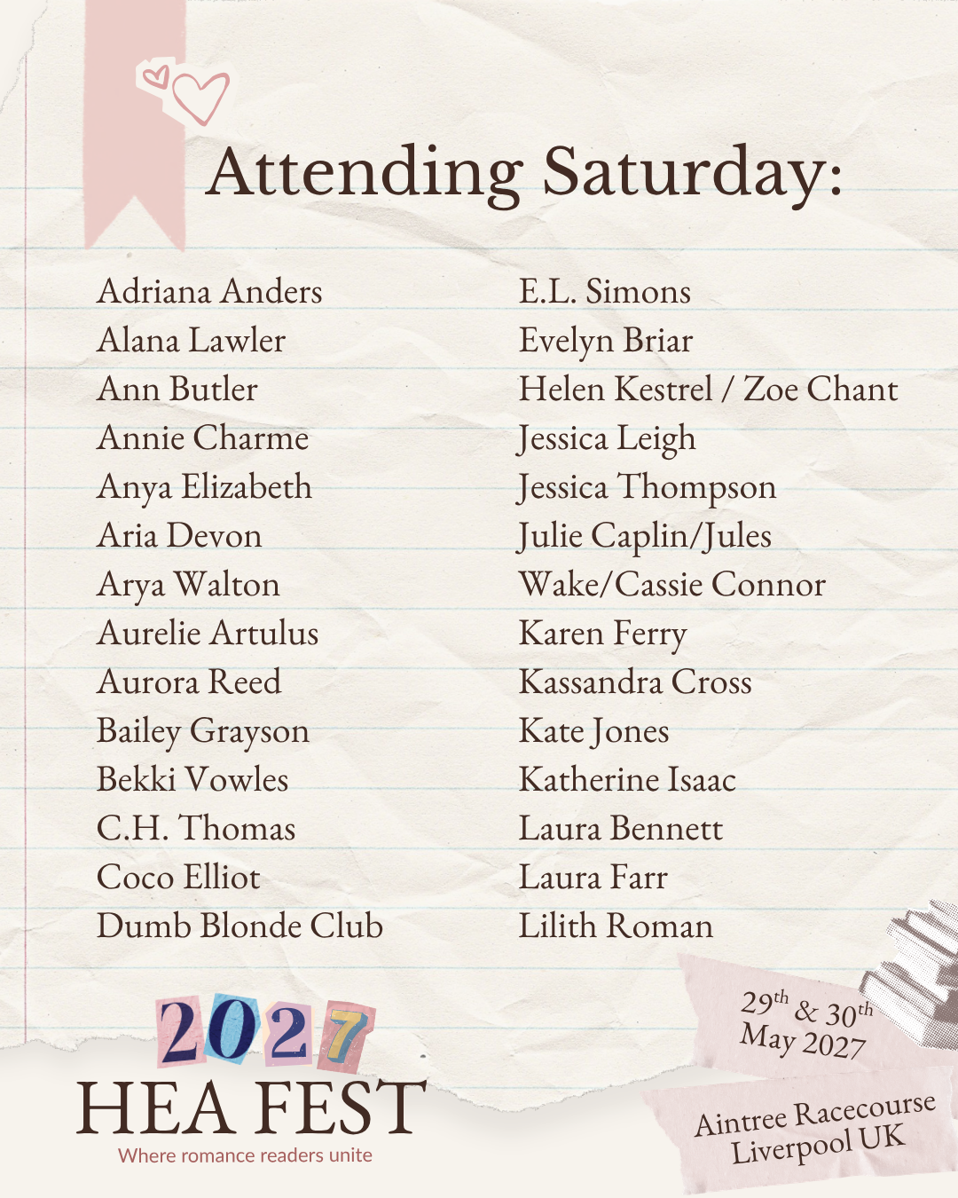 HEA FEST 2027: A Weekend of Romance Books, Authors & Fun in Liverpool (18+ Event)