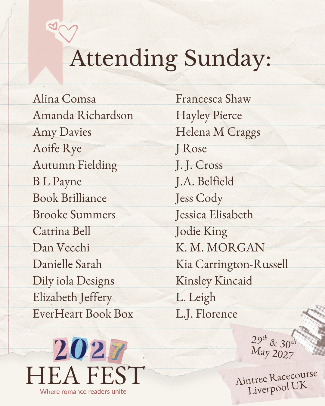 HEA FEST 2027: A Weekend of Romance Books, Authors & Fun in Liverpool (18+ Event)