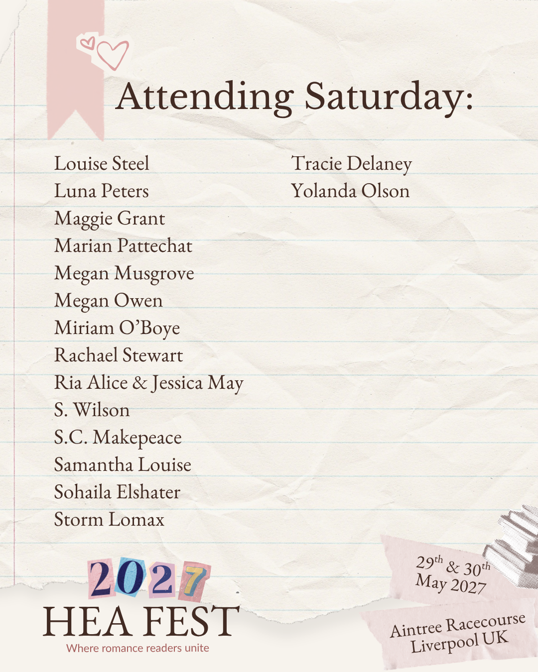 HEA FEST 2027: A Weekend of Romance Books, Authors & Fun in Liverpool (18+ Event)