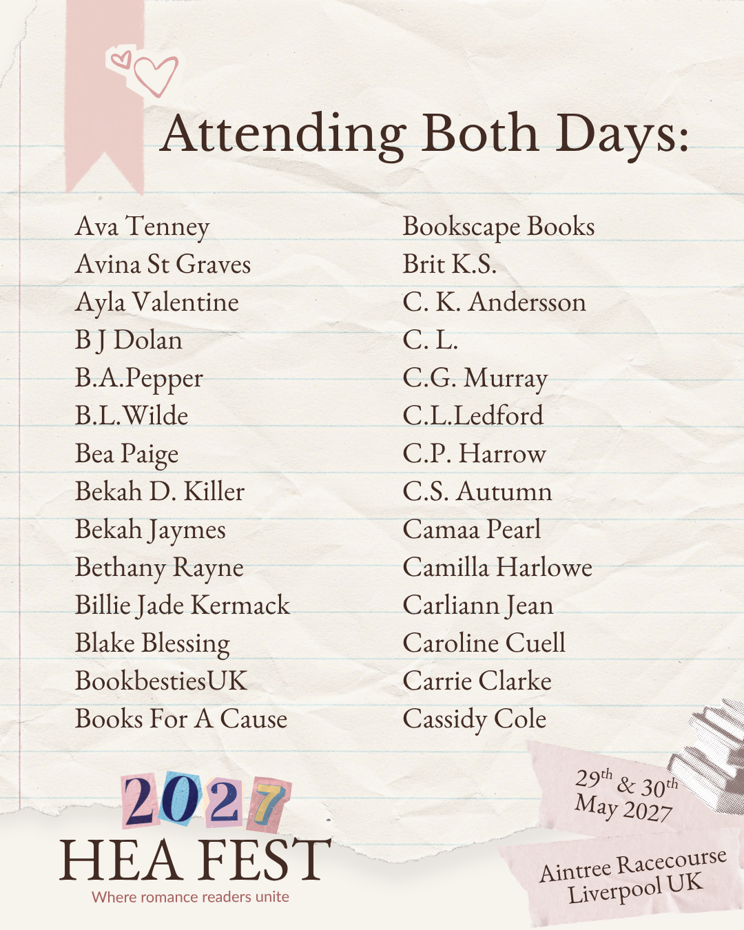 HEA FEST 2027: A Weekend of Romance Books, Authors & Fun in Liverpool (18+ Event)