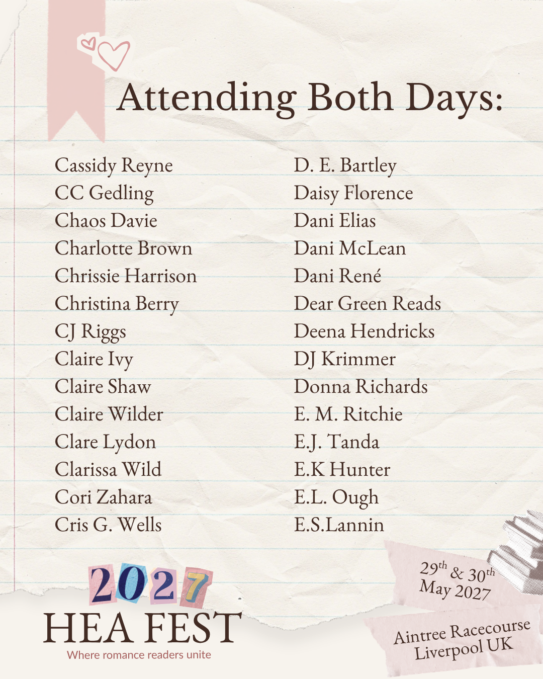 HEA FEST 2027: A Weekend of Romance Books, Authors & Fun in Liverpool (18+ Event)