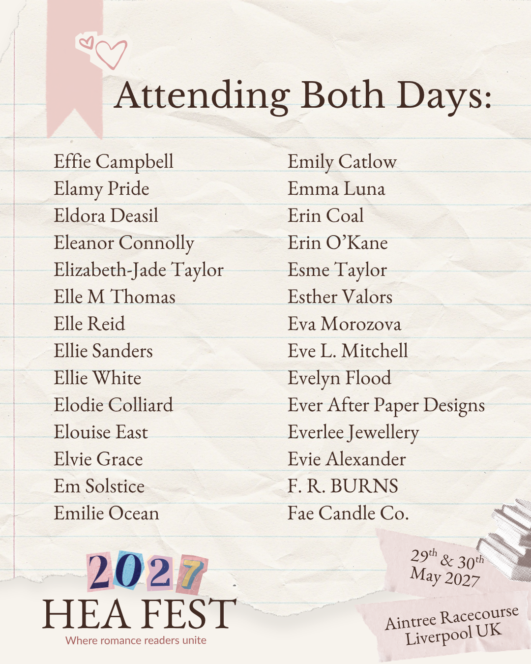 HEA FEST 2027: A Weekend of Romance Books, Authors & Fun in Liverpool (18+ Event)