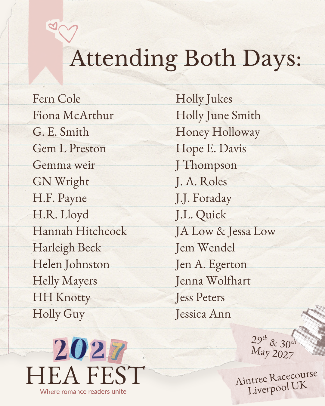 HEA FEST 2027: A Weekend of Romance Books, Authors & Fun in Liverpool (18+ Event)