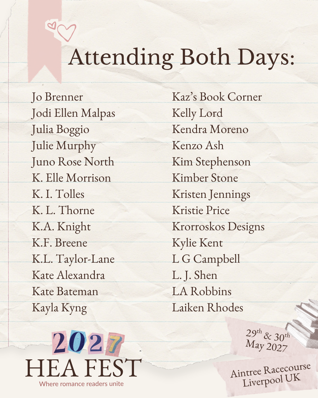 HEA FEST 2027: A Weekend of Romance Books, Authors & Fun in Liverpool (18+ Event)